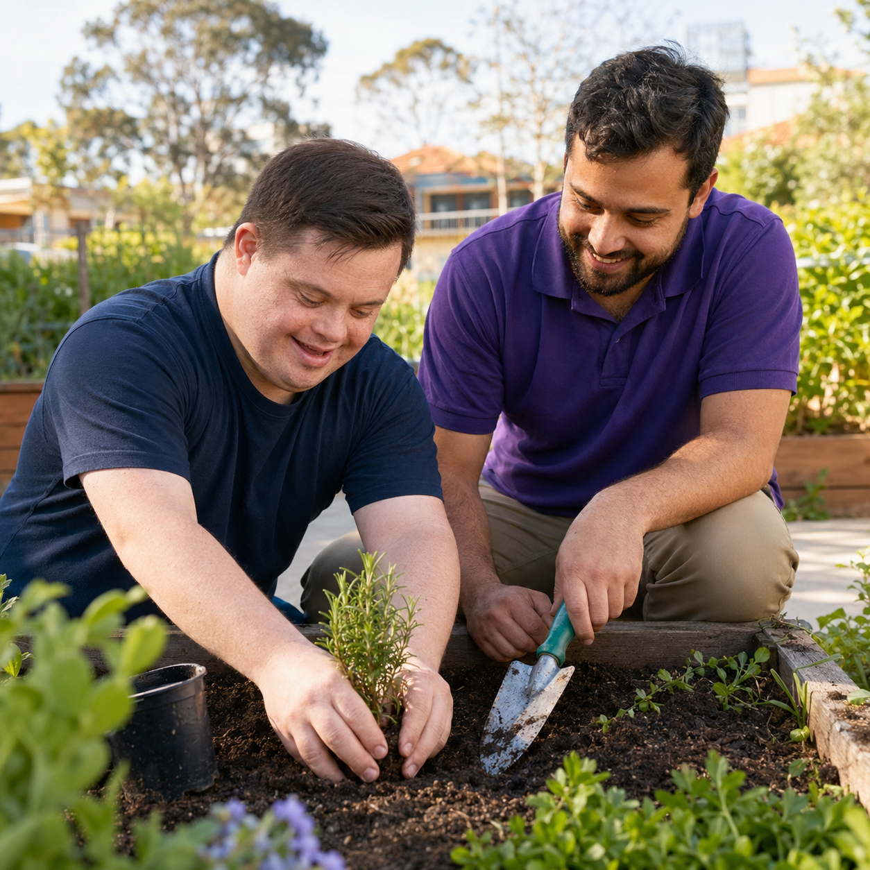 Participant gardening with a support worker