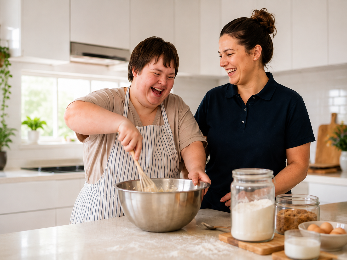 Participant learning cooking skills with a support worker